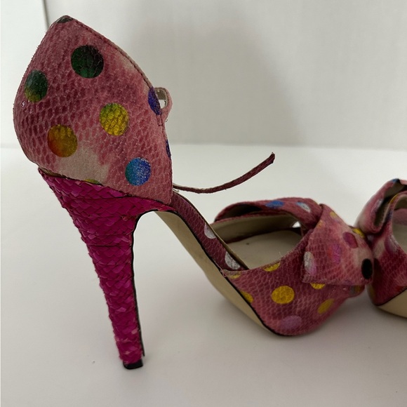 Dolce by Mojo Moxy Pink Polka Dot Snakeskin Bow Heels Y2K Size 7.5M SEE NOTE - Picture 9 of 16